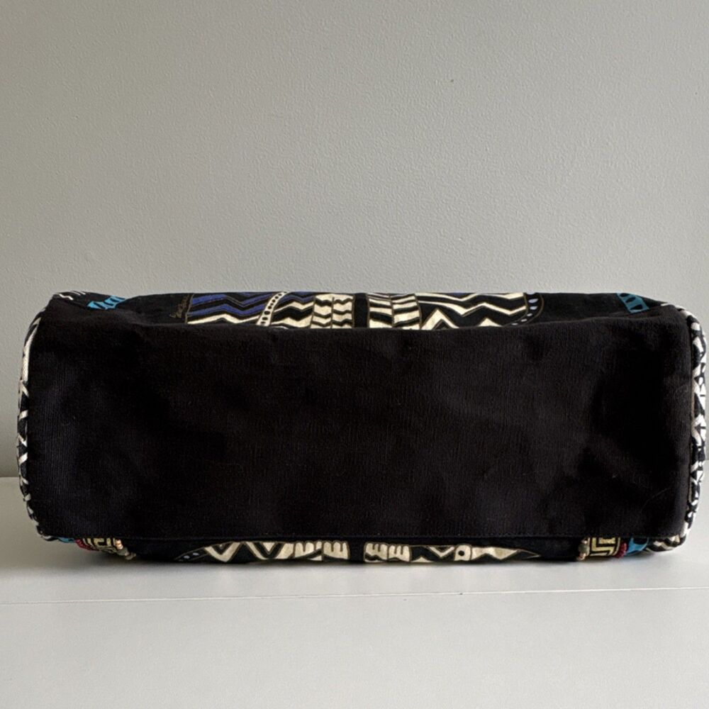 Laurel Burch Cat Tote Bag Black Blue Geometric Zip Top Shoulder Bag - Picture 5 of 8
